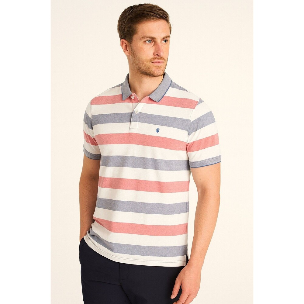 Men’s IZOD XL Polo Shirt Red White Blue Stripes Preppy Performance Stretch golf